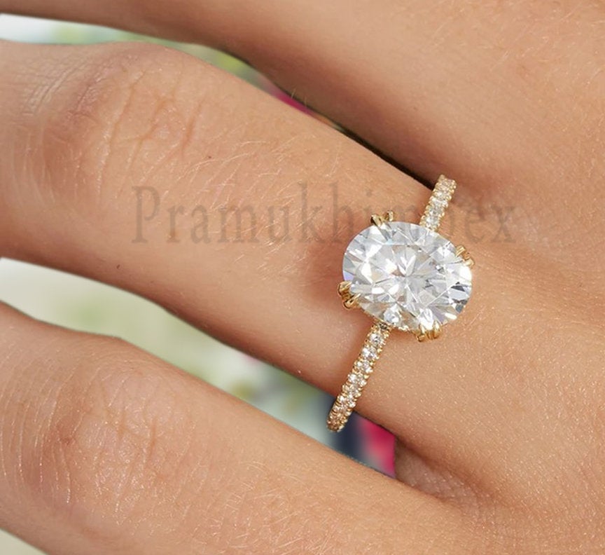 2.1 CT Classic Oval cut eternity Engagement Ring Moissanite Solitaire ring Promise Wedding Ring  14K Rose Gold Plated Ring For Women - pramukhimpex