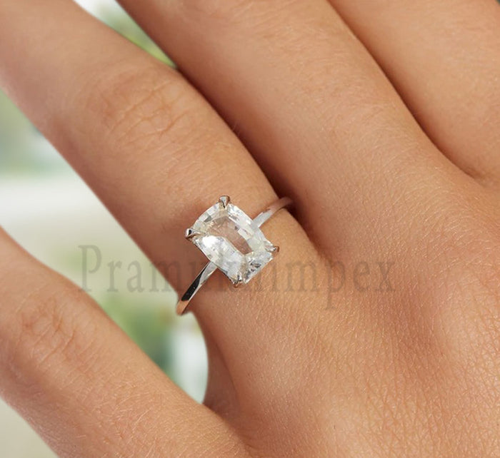 Radiant Cut moissanite Diamond Solitaire Wedding Engagement Ring 2.08 Carat Radiant Solid Rose gold 925 Sterling Silver promise ring - pramukhimpex