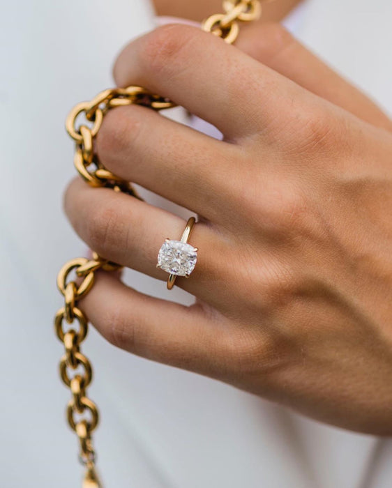 2.80CT Elogated crushed Cushion Moissanite Engagement Ring 14K yellow Gold Ring Promise unique Wedding Ring annivarsary Gift - pramukhimpex