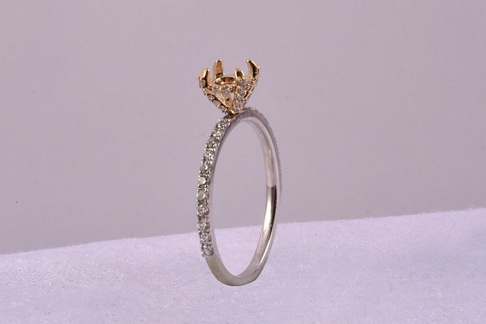 Unique lab diamond Semi Mount Engagement Ring Setting Half Eternity Band Yellow Gold Personalized White Gold Custom Claw Prongs Mix Metal - pramukhimpex